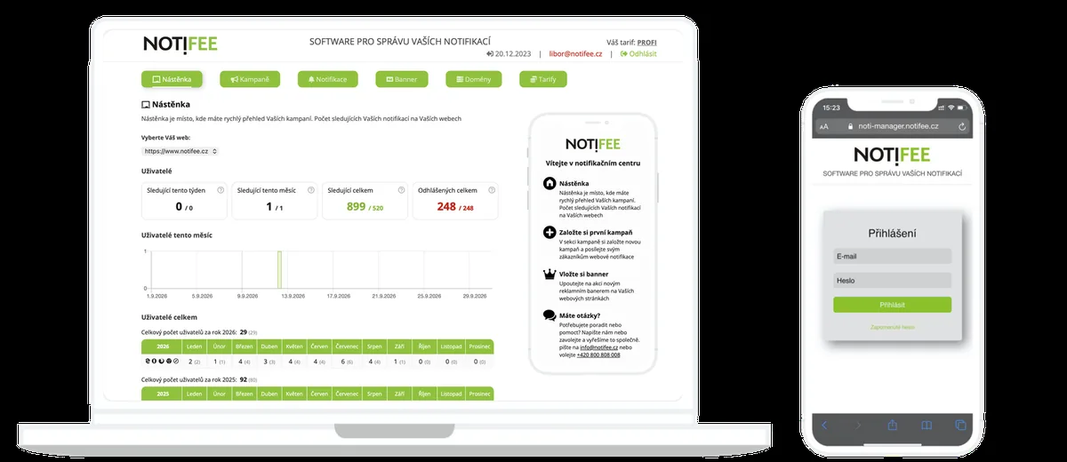 Administrace NOTIFEE Manager na notebooku